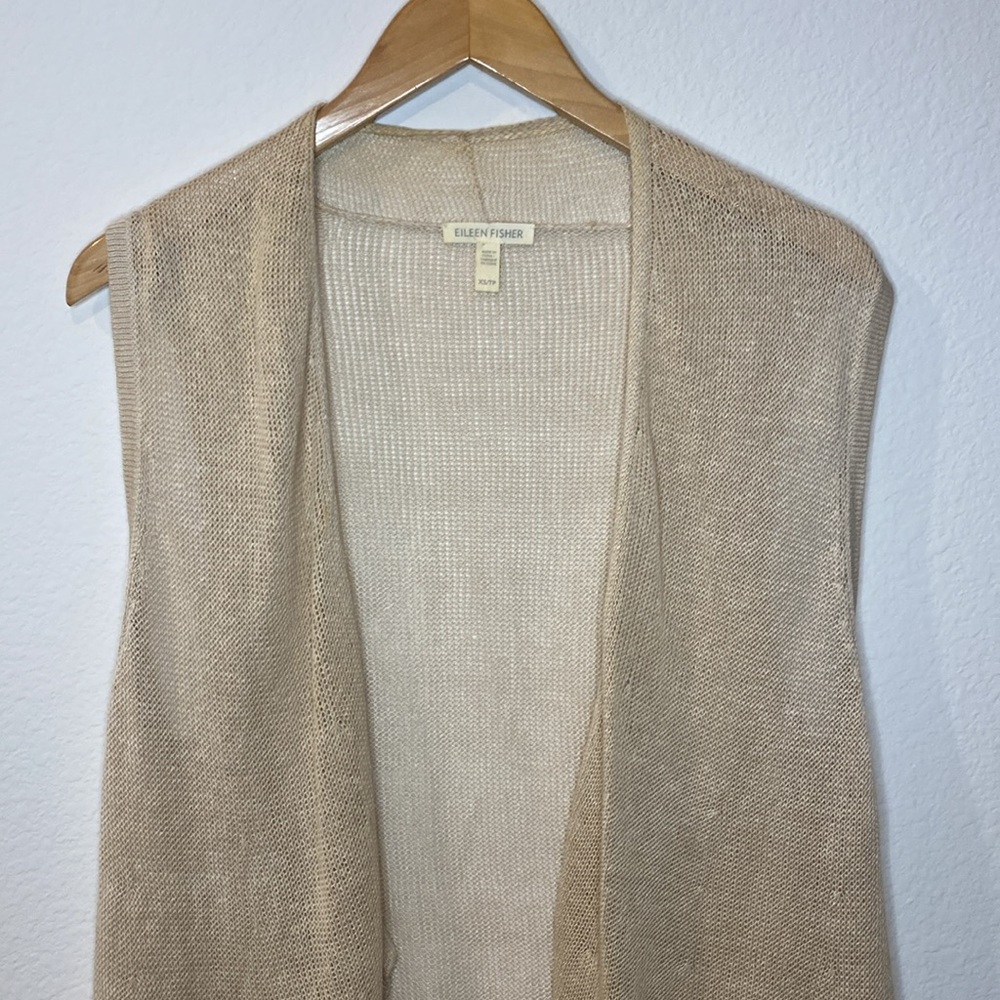 Eileen Fisher Linen Knit Waterfall Tan Vest XS/TP - Picture 4 of 11